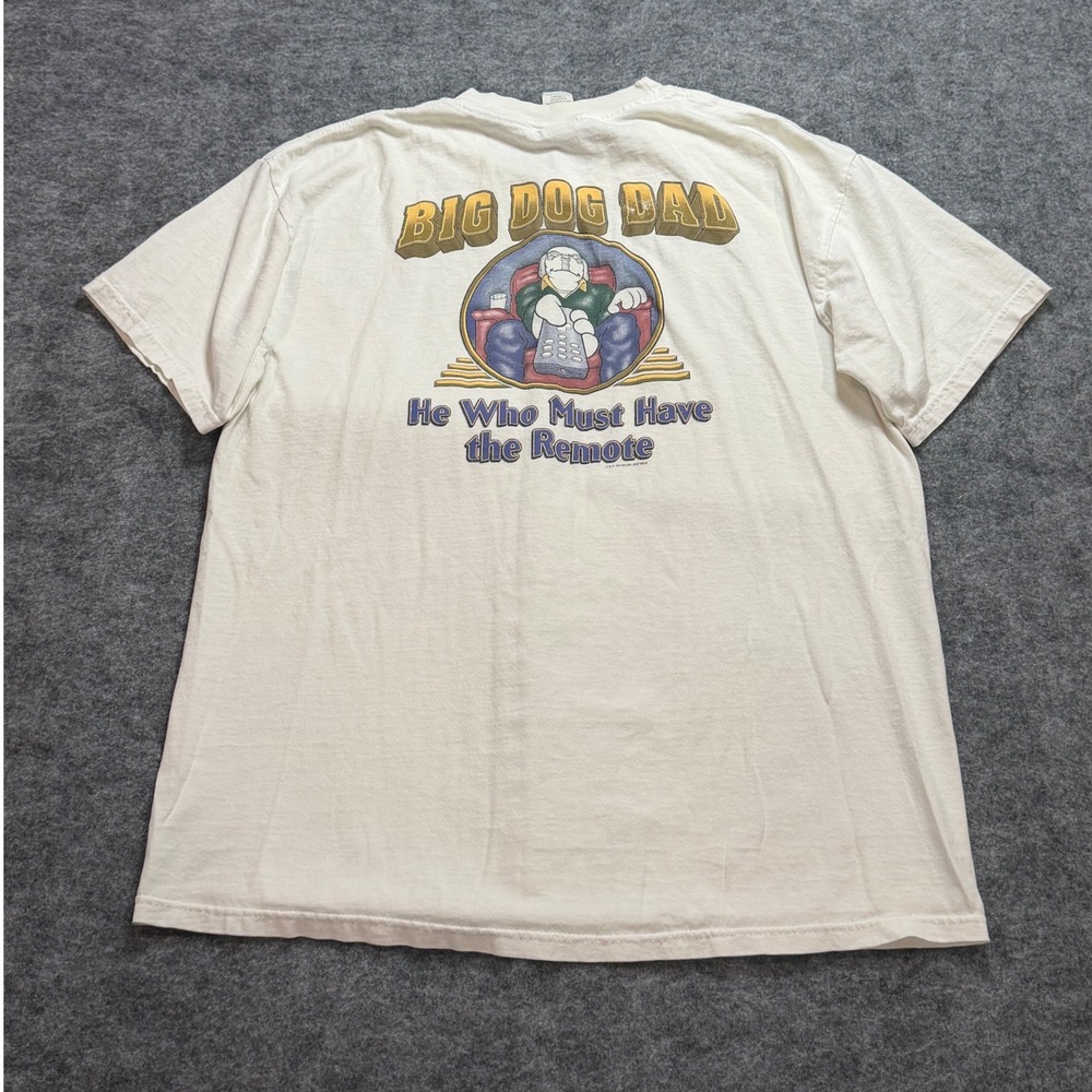 Vintage 90s Big Dogs T Shirt Mens Large White Big Dog Dad Remote Graphic 1999